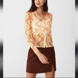 Cotton On Blouse in Orange Turn-down collar, Sewn hem/edge, Button trim,
